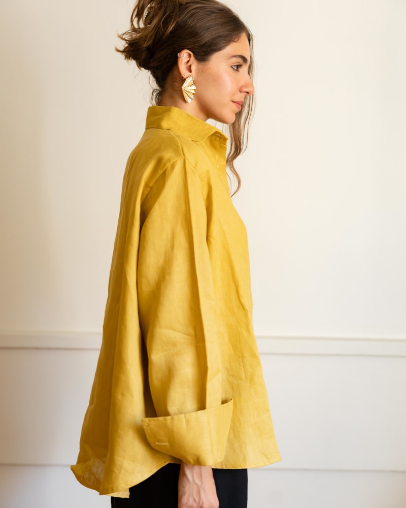Wrap linen shirt-mustard