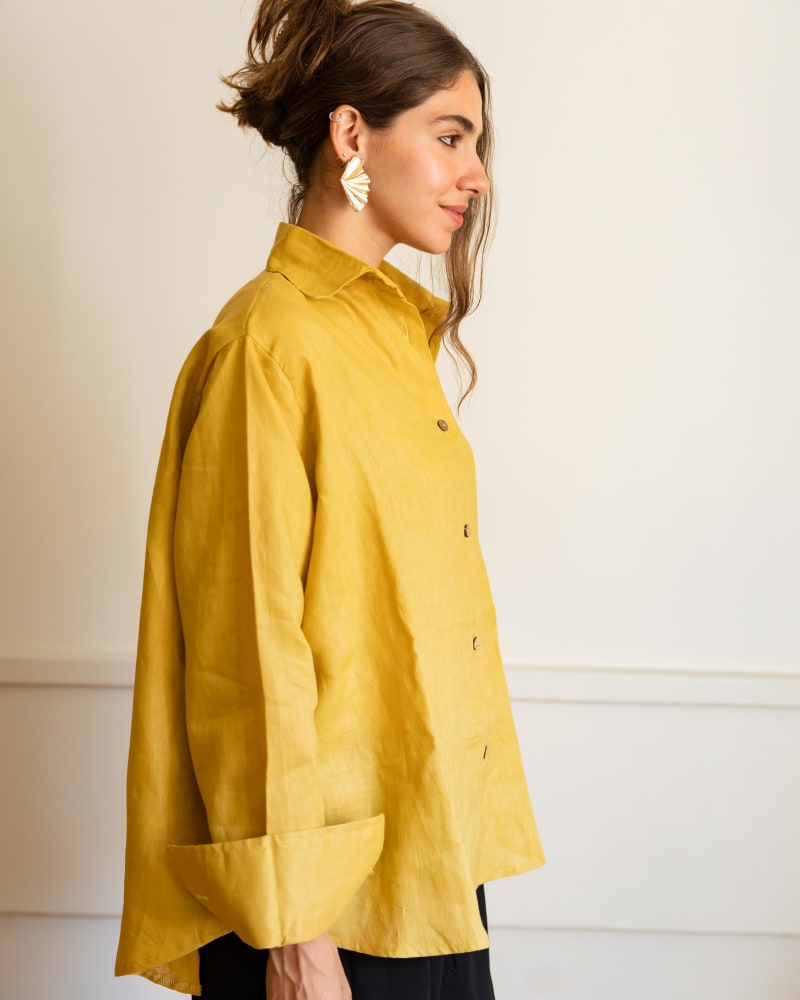 Wrap linen shirt-mustard