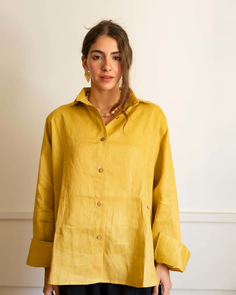 Wrap linen shirt-mustard