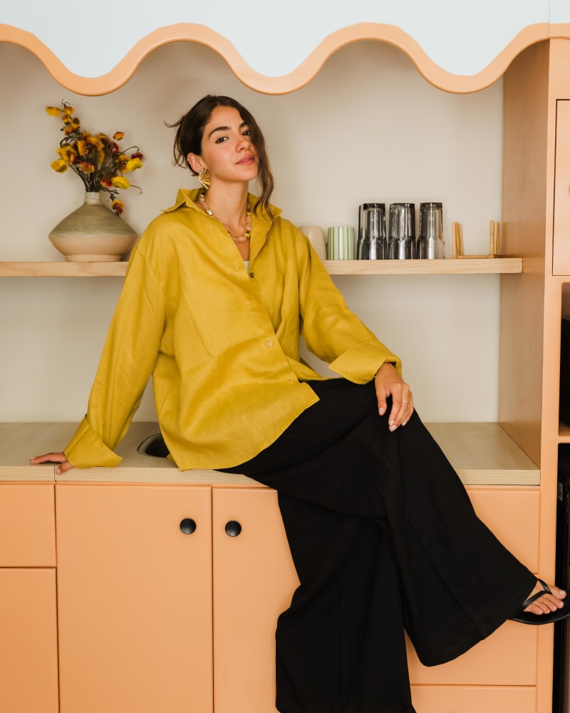 Wrap linen shirt-mustard