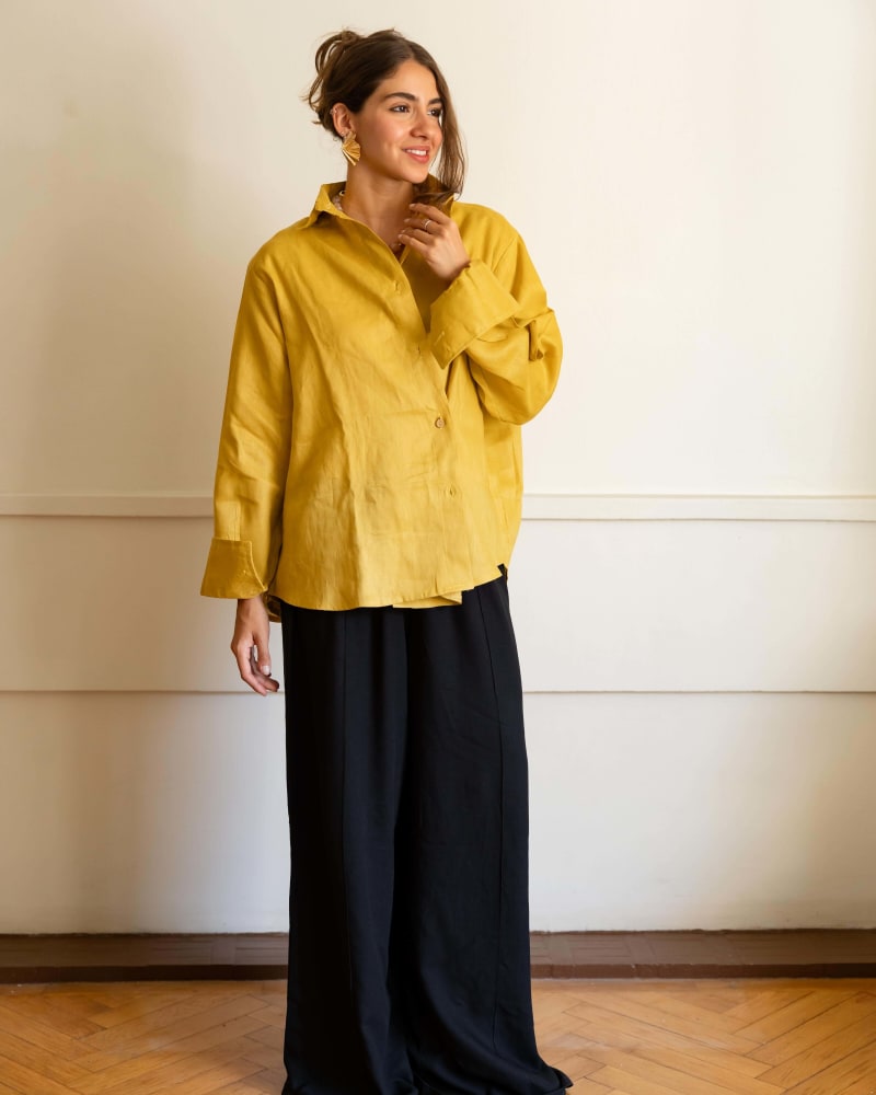Wrap linen shirt-mustard