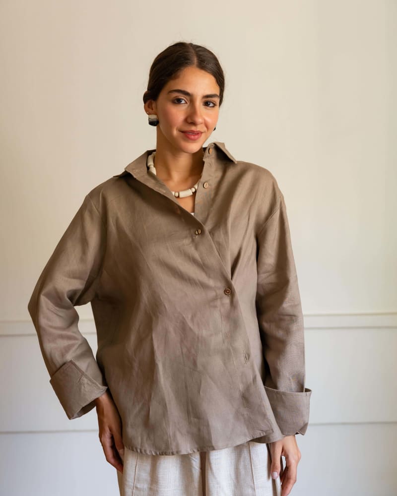 Wrap linen shirt-cafe