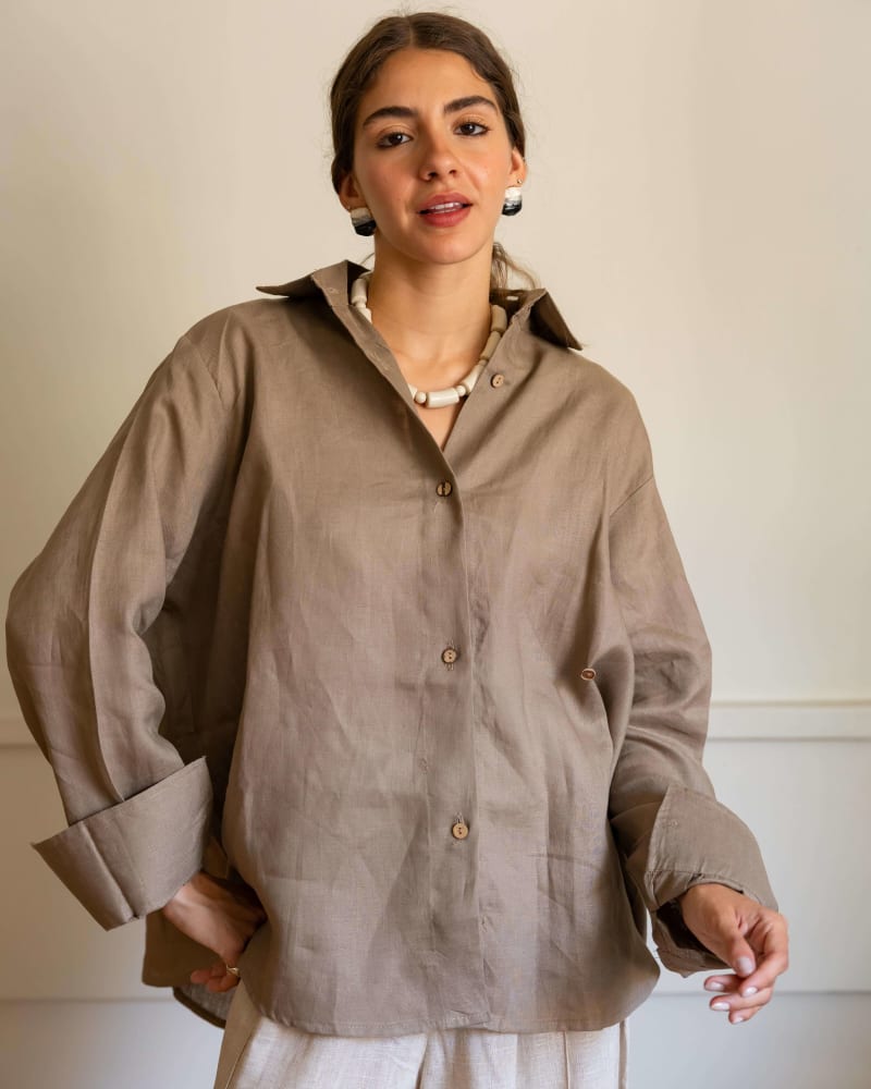 Wrap linen shirt-cafe