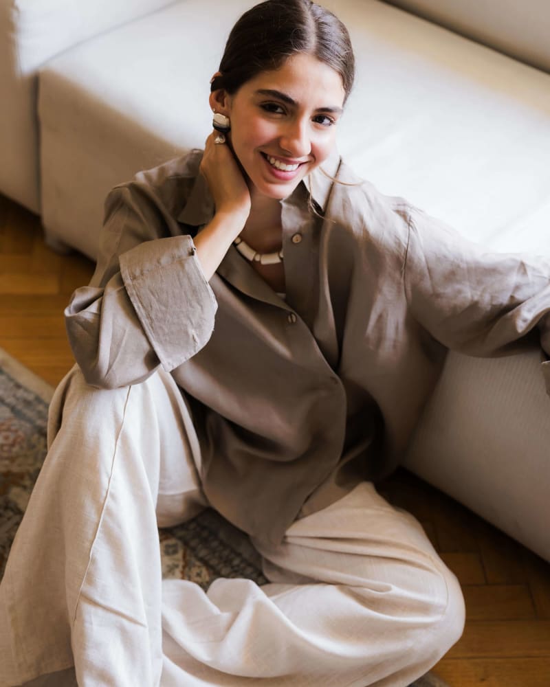 Wrap linen shirt-cafe
