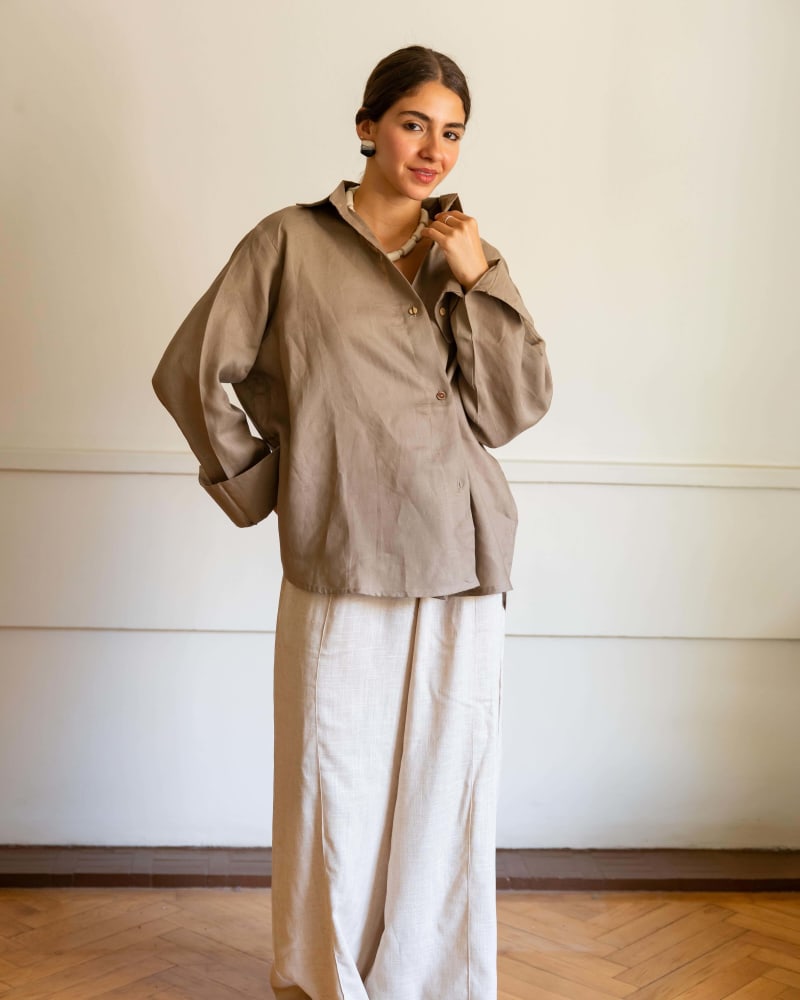 Wrap linen shirt-cafe