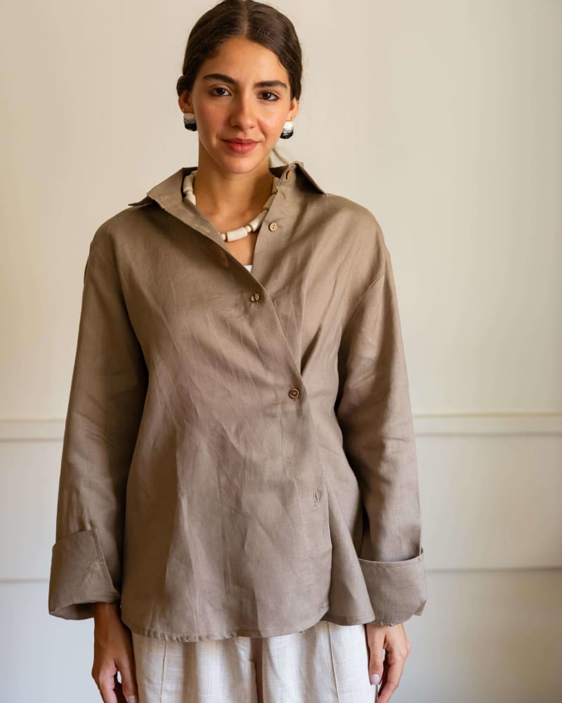 Wrap linen shirt-cafe