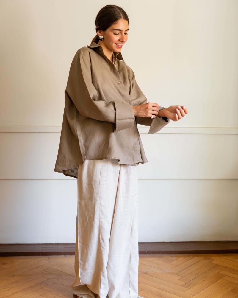 Wrap linen shirt-cafe