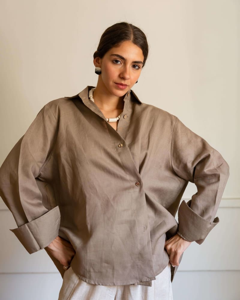 Wrap linen shirt-cafe