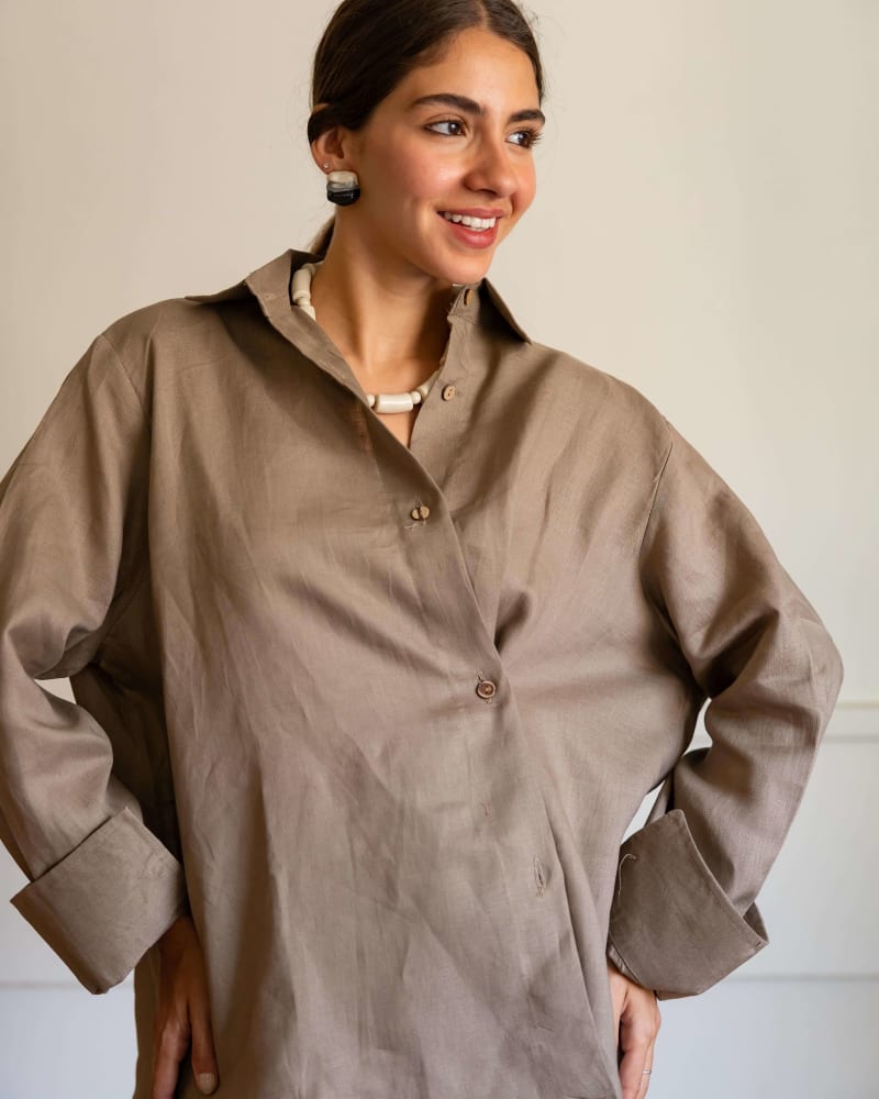Wrap linen shirt-cafe