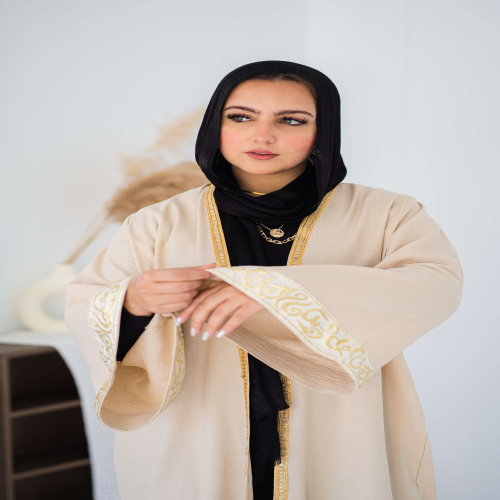  calligraphy kaftan in beige 