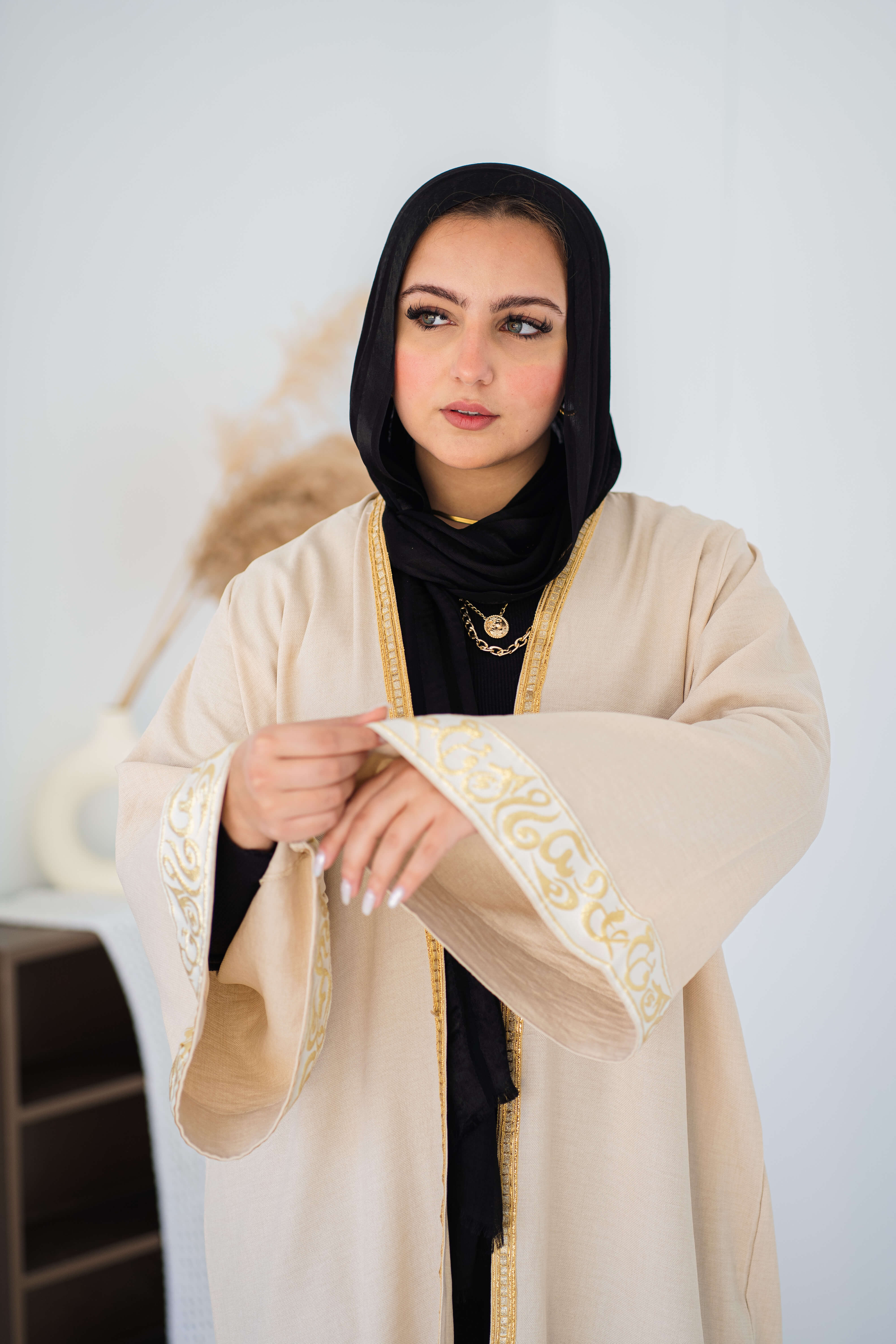  calligraphy kaftan in beige  Image