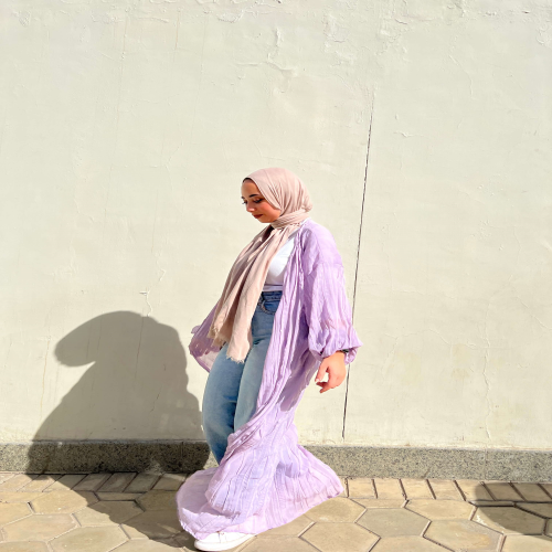 Pleated kimono in lilac