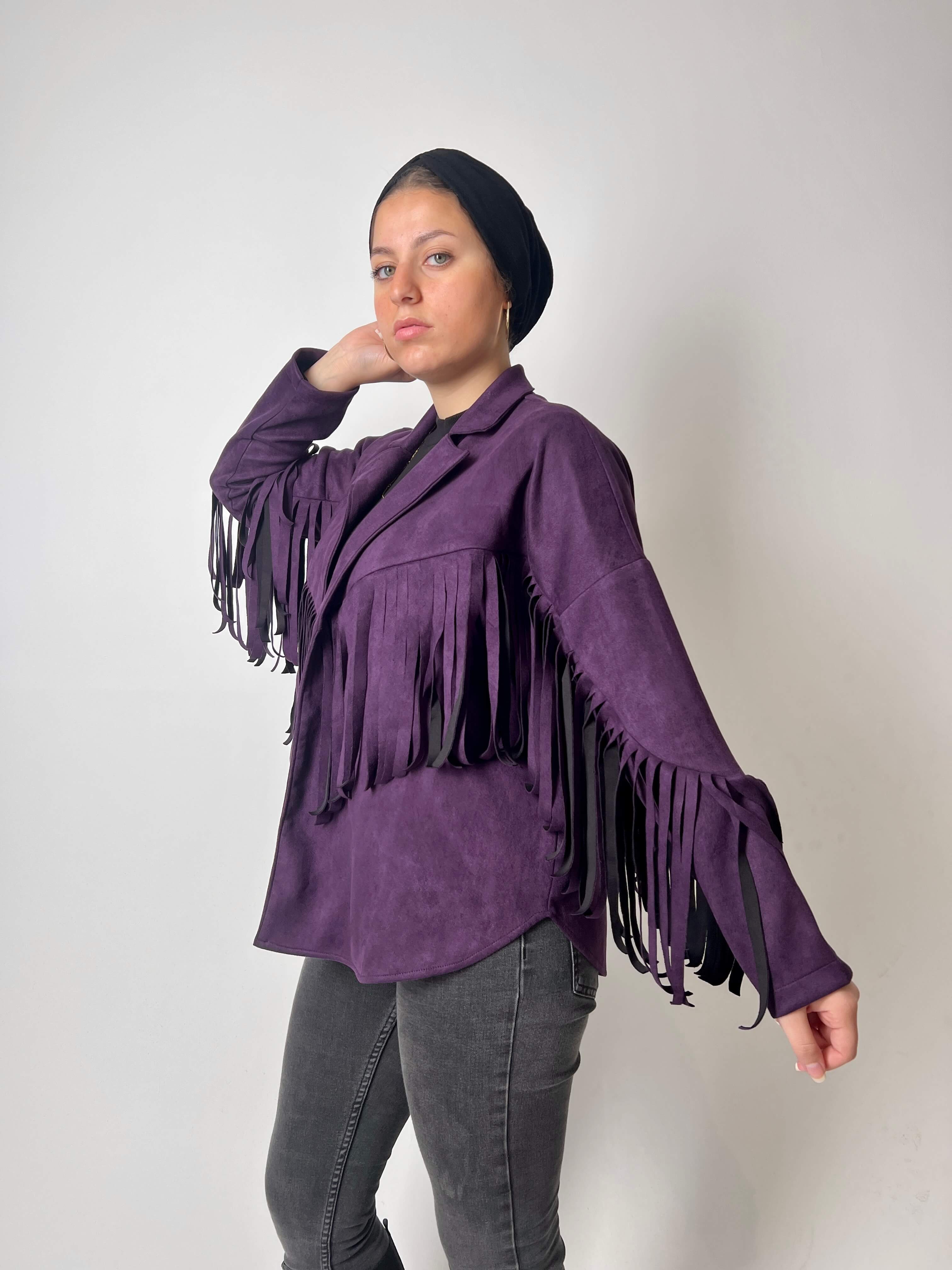 Burgundy fringes jacket  Image