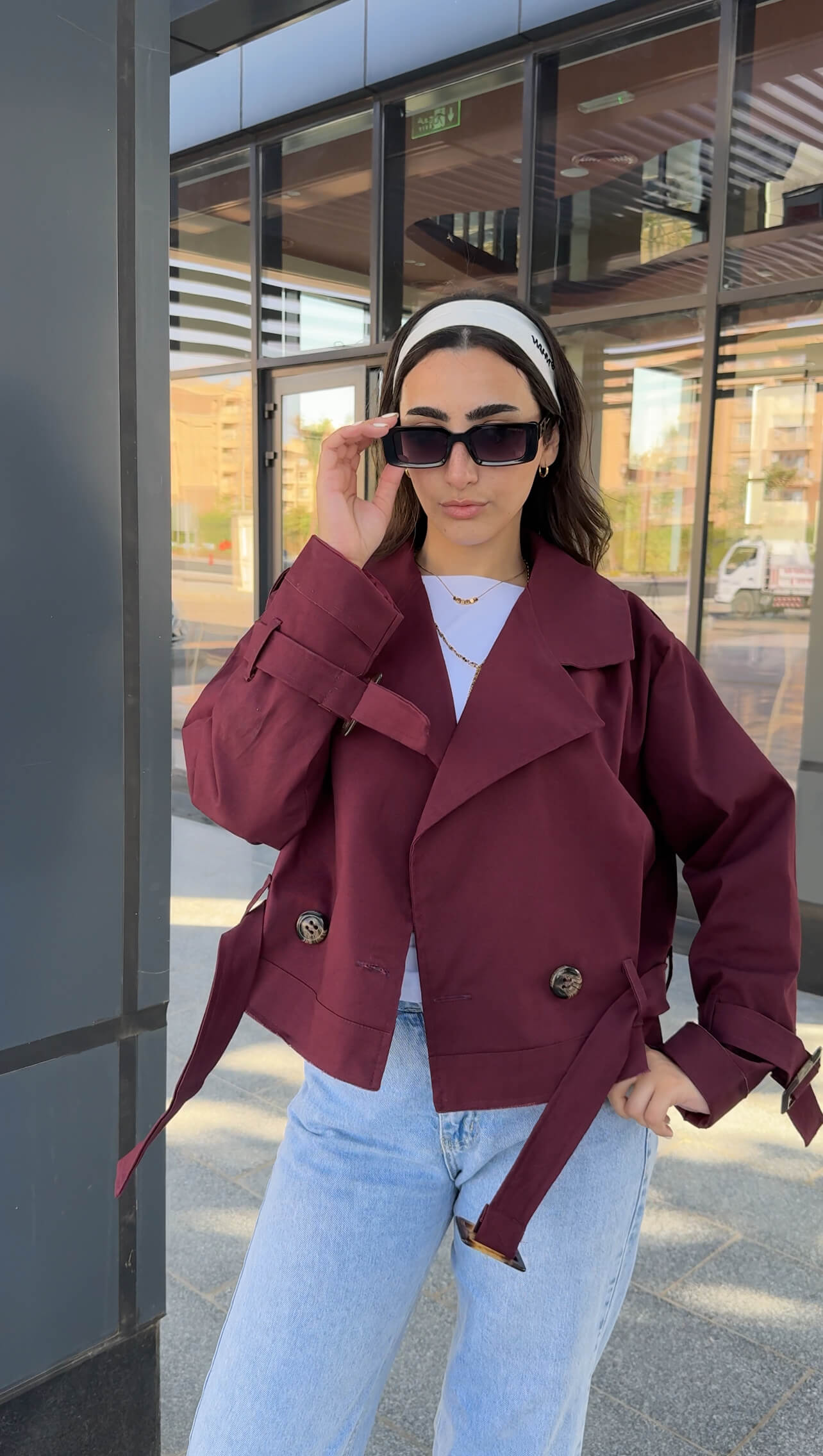 Cropped coat in burgundy  Image