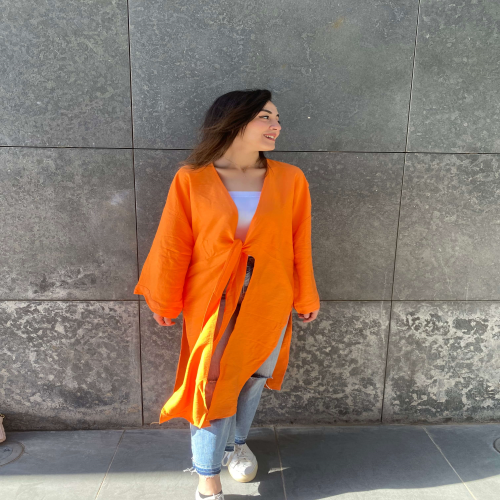 Front tie cardigan in orange 