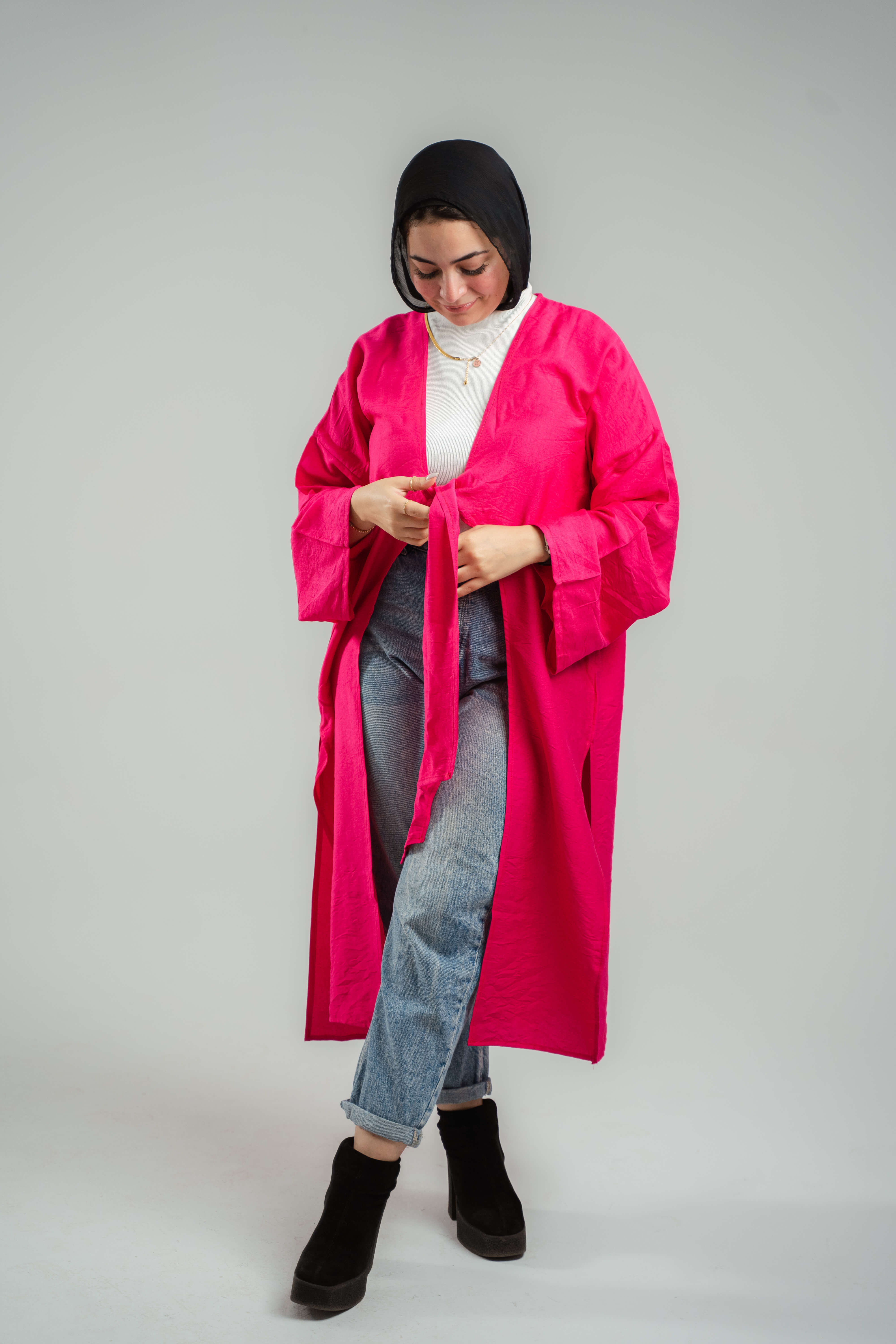 Front tie cardigan in hot pink  Image