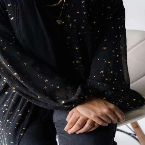 Galaxy kimono with gold stars in black 