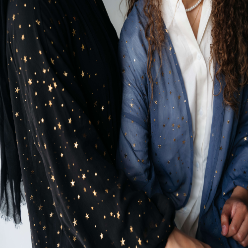 Galaxy kimono with gold stars in black 