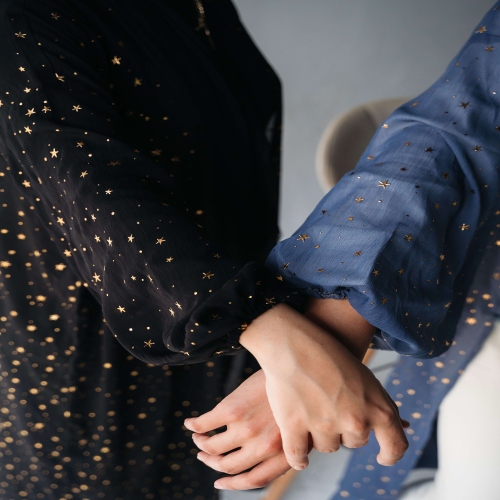 Galaxy kimono with gold stars in black 