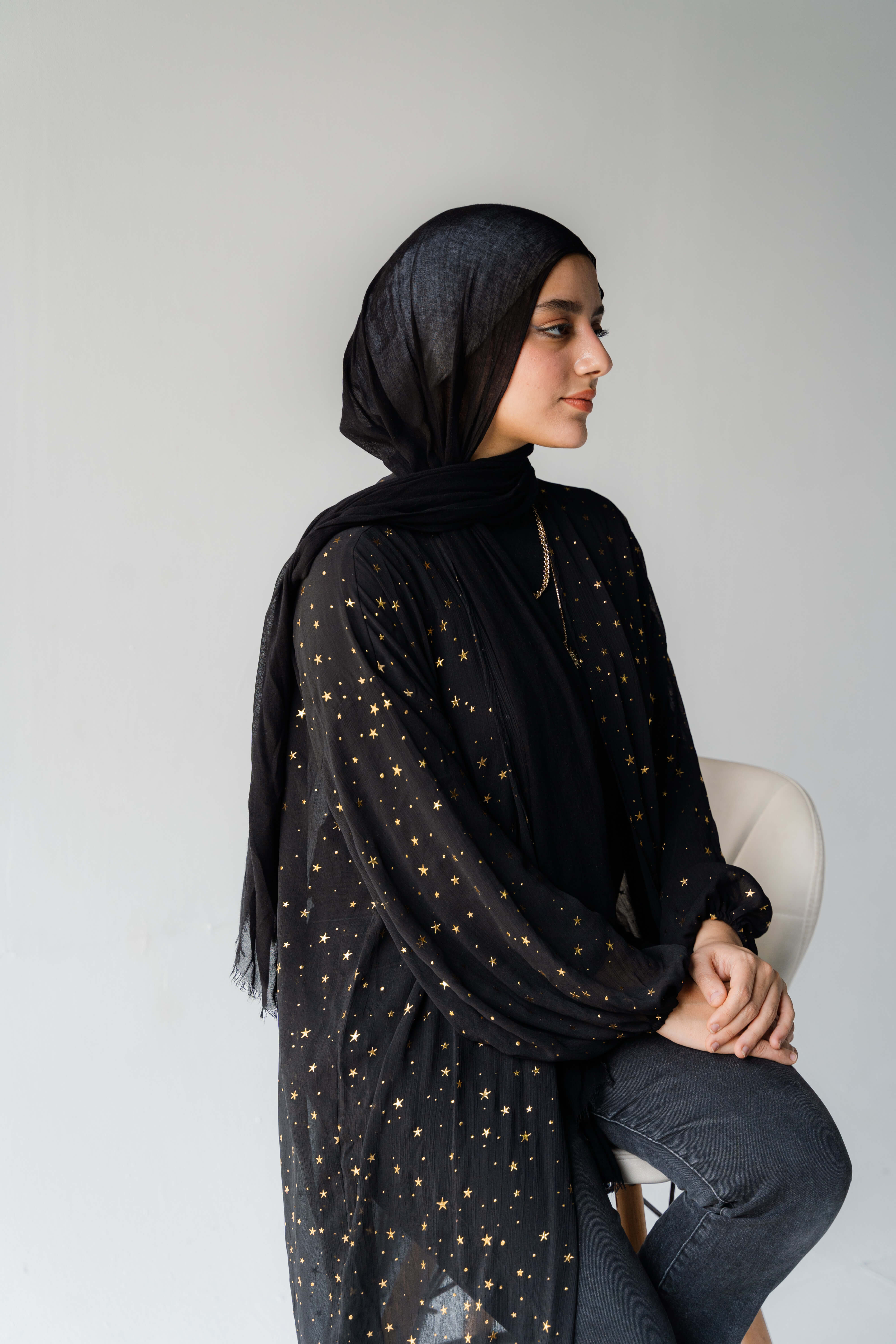 Galaxy kimono with gold stars in black 